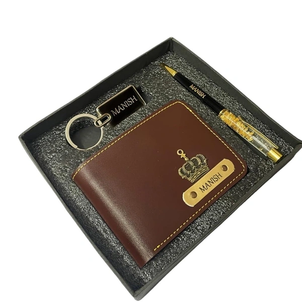 Engraving Faux Leather Men’s Wallet + Keychain Set