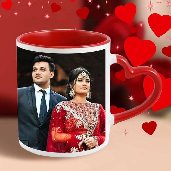 Personalized Romantic gift for wife | Heart Handle Mug | Coffee Cup with Photo