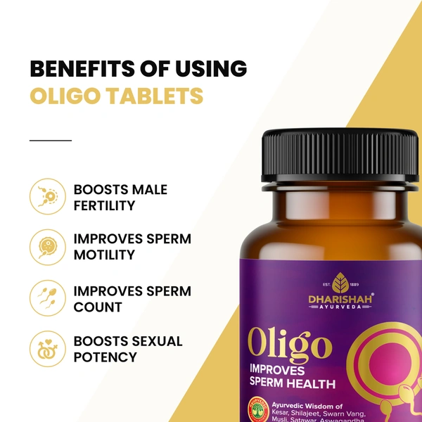 Dharishah Ayurveda Oligo - 60 Tablets - Improves Male Fertility, Sperm Count, Size And Motility - 60 Capsules