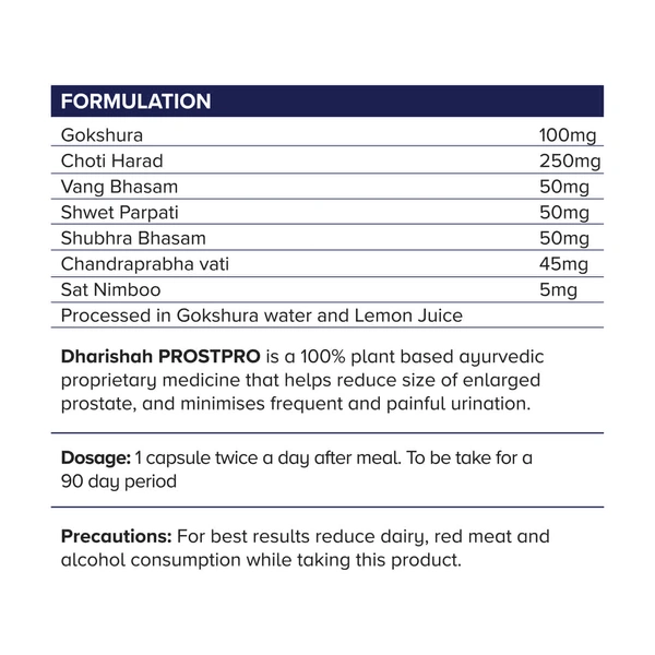 Dharishah Ayurvedic Prostpro - 60 Capsules - For Enlarged Prostate And Difficulty In Urination - 60 Capsule