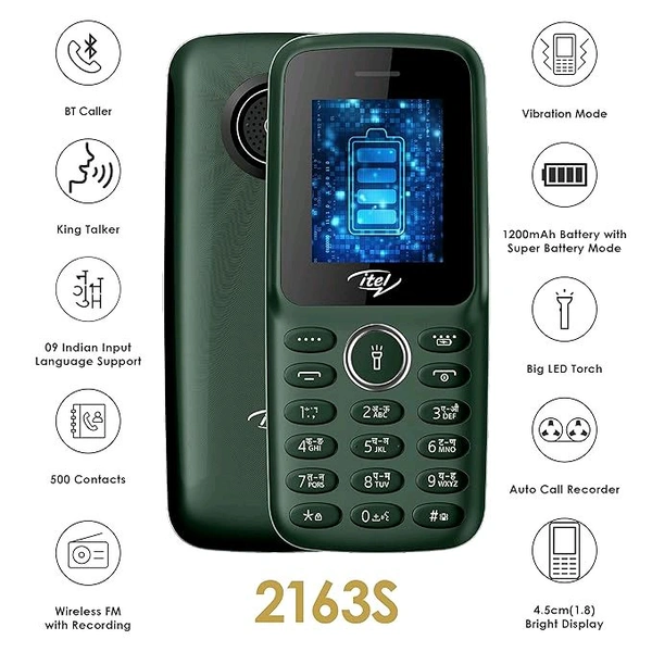 Itel Pvt Ltd  itel it2163s 4.5cm,1200mAh,BT Caller,12+1 Month Warranty with 111 Days Replacement  (Black) - Black
