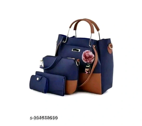 Ruzaworld Creation PU Handbag For Women And Girls Combo Set Of 4 (Blue_Pompom) - Free Size, Blue