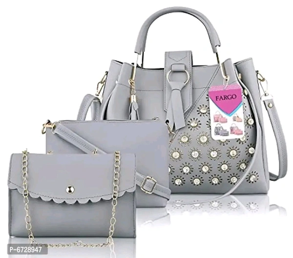 Fancy PU Handbag For Women - Gray, Free Size