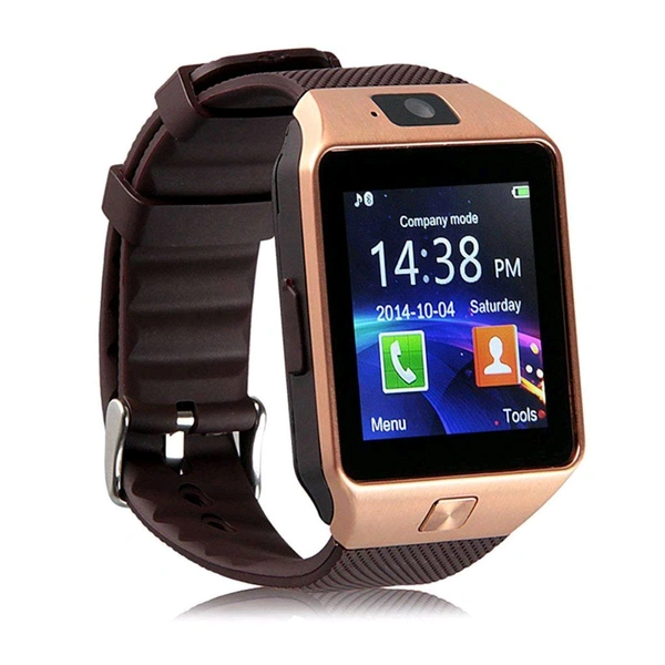 Spring Jump Bluetooth DZ09 Golden Smart Watch with Touchscreen, Multifunctional TF & SIM Card Support Camera, and Multi-Language for All Smartphones - Free Size, Bourbon