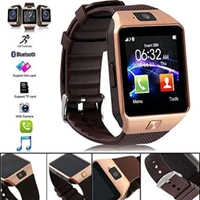 Spring Jump Bluetooth DZ09 Golden Smart Watch with Touchscreen, Multifunctional TF & SIM Card Support Camera, and Multi-Language for All Smartphones - Free Size, Bourbon