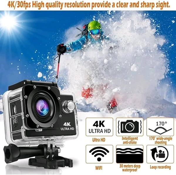 Generic Smart 4K Camera 30Fps Action Digital Camera Ultra Hd Underwater Digital Camera 170 Degree Wide Angle 98Ft Waterproof Digital Camera (4K Ac) Black Roller Camera. - Black, Free Size