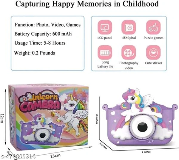 Shopfic  Unicorn -Themed Electronic Camera for Kids with Selfie Camera - Free Size, HCAMERA-001, Portage