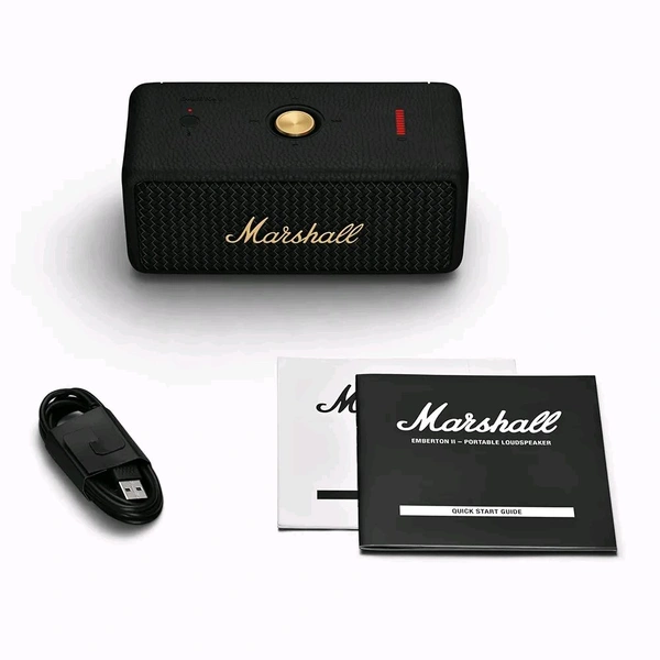 Marshall Emberton II Compact Portable Bluetooth Speaker with 30+ Hours of Playtime, (360° Sound), Dust & Waterproof (IP67) Black & Beige - Emberton II, Black, Free Size