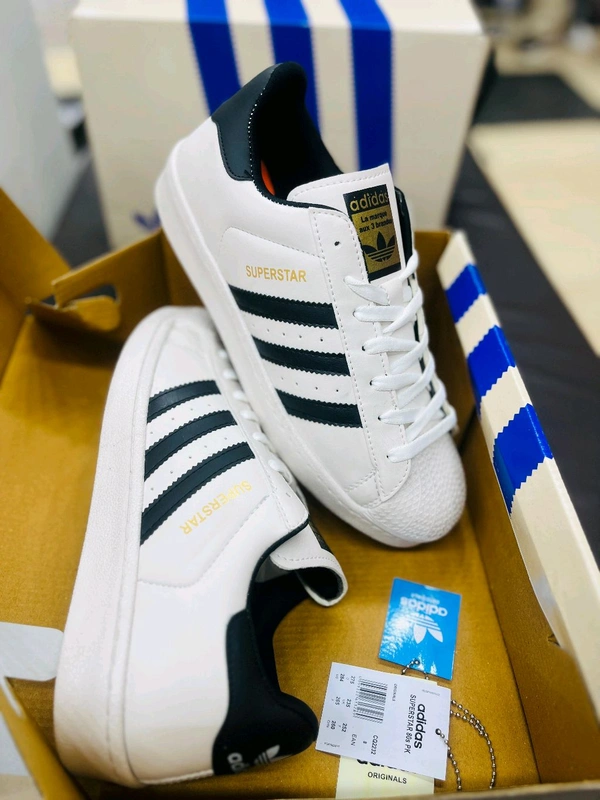Adidas Originals Superstar White & Black Sneakers – Iconic 3-Stripes Shoes for Men - White, 6
