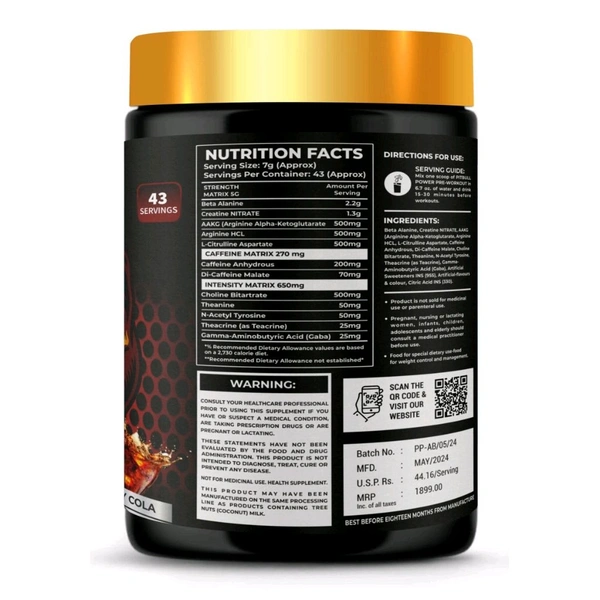 PITBULL PREWORKOUT  PITBULL POWER PREWORKOUT COLA  - Gold, 300GM