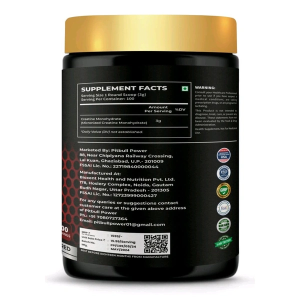 PITBULL POWER CREATINE 300GM  - White, 300gm