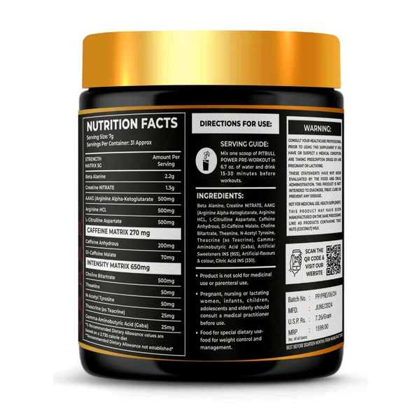 PITBULL POWER PRE WORKOUT FIZZY COLA 220GM - Gold, 220gm