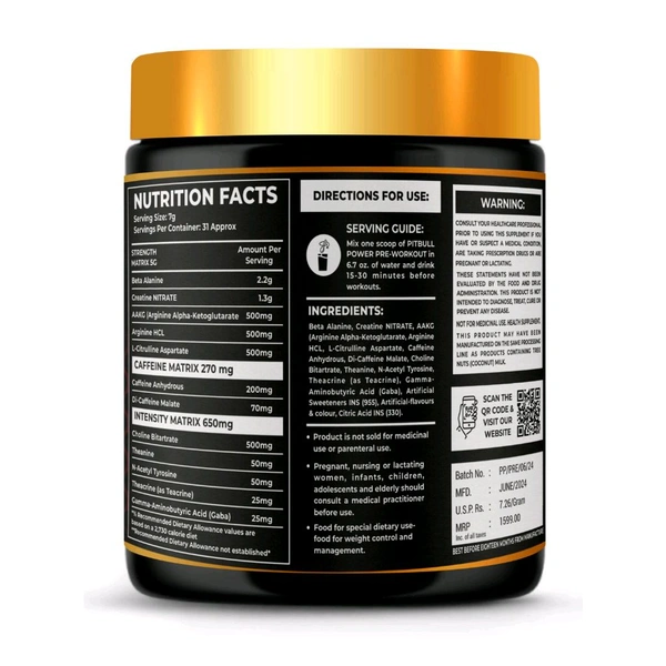 PITBULL POWER PRE WORKOUT ORANGE 🍊 220GM - Gold, 220gm