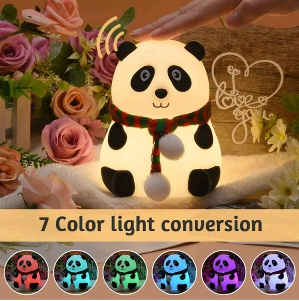 Cute Panda Silicon USB Rechargeable Night Light  Lamp With Touch Gesture Control (8.5 cm, Multicolor)