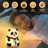Cute Panda Silicon USB Rechargeable Night Light  Lamp With Touch Gesture Control (8.5 cm, Multicolor)