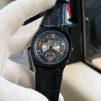 GUCCI 25H Men Black Leather Strap Analog Watch 