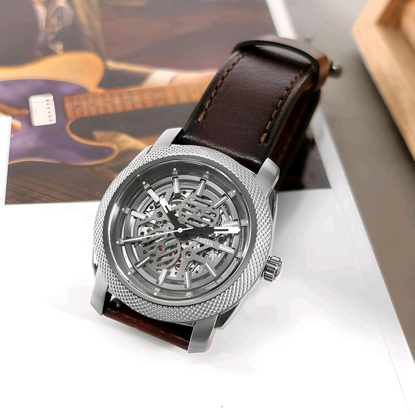 Fossil Modern Machine Automatic Brown Leather Strap Watch 