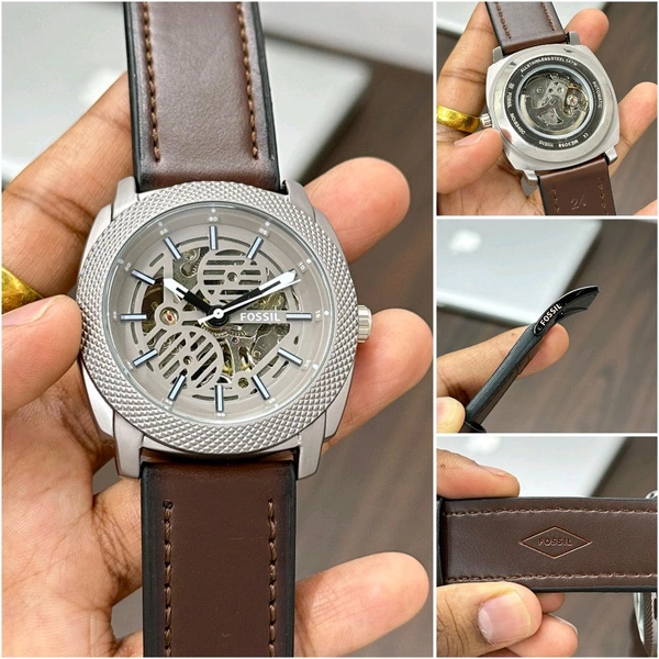 Fossil Modern Machine Automatic Brown Leather Strap Watch 
