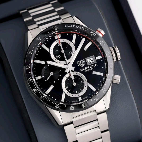 Tag Heuer Carrera Silver Colour Luxury Style Chronograph Watch  - Fast (1-2 days)