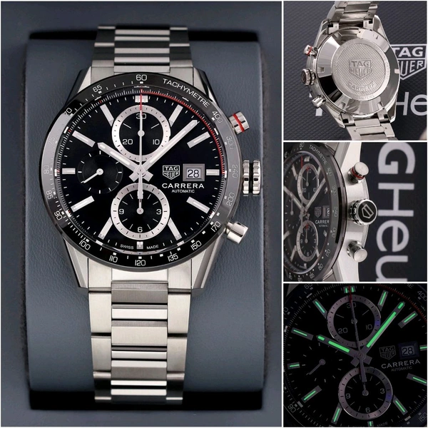 Tag Heuer Carrera Silver Colour Luxury Style Chronograph Watch  - Fast (1-2 days)