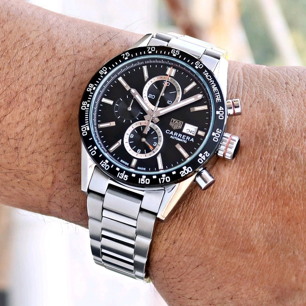 Tag Heuer Carrera Silver Colour Luxury Style Chronograph Watch  - Fast (1-2 days)