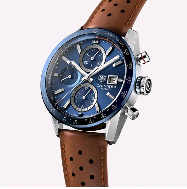 TAG HEUER CARRERA Chronograph Brown Leather Strap Watch  - Fast (1-2 days)