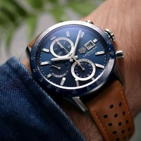 TAG HEUER CARRERA Chronograph Brown Leather Strap Watch  - Fast (1-2 days)