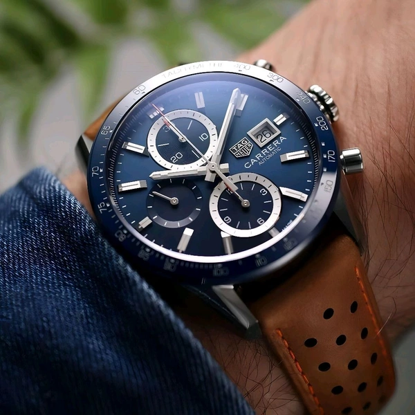 TAG HEUER CARRERA Chronograph Brown Leather Strap Watch  - Fast (1-2 days)