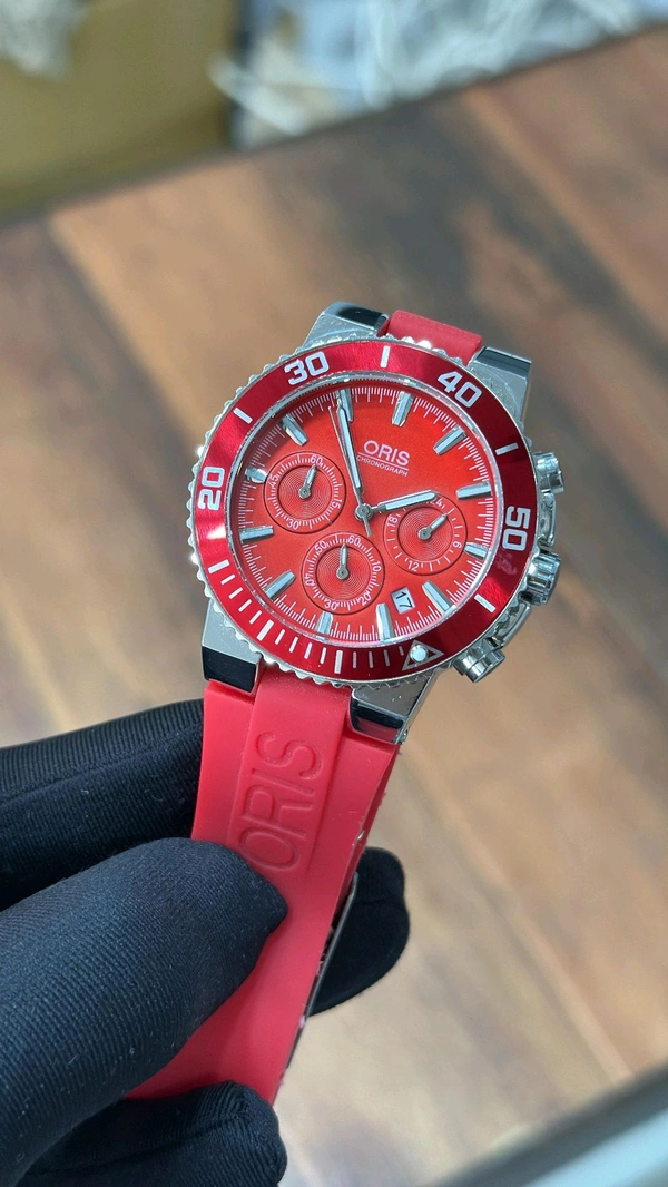 ORIS Silicon Strap Red Dial Premium Watch For Men - Normal (5-6 days)