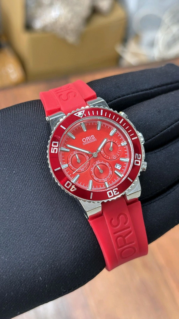 ORIS Silicon Strap Red Dial Premium Watch For Men - Fast (2-3 days)