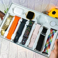 10 in1 Set Ultra Smart Bluetooth Calling Smartwatch + Earphones with Transparent Screen Guard Watch with Seven Classic Straps For Smartwatch for MEN & WOMEN Gift Product (1 Set / Mix Color)Description :-High-Resolution: This Smartwatch provides outstanding visibility for all of your actions due to its shining screen resolution.Smart Features: With MP3 playback, Touch Screen Capabil
