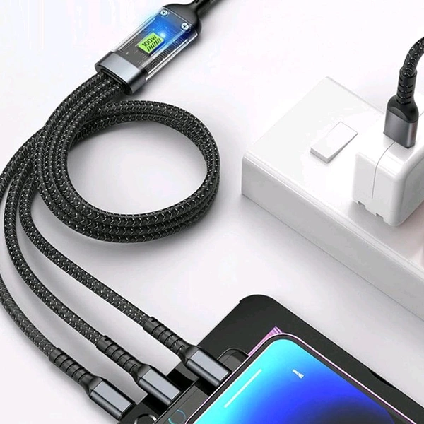 3-in-1 Super Fast Charging Cable 100w, Multifunctional Convenient Super Fast Charging Cable Nylon Braided Cord, 3-in-1 Silicone Zinc Alloy 3 Head Charging Cable