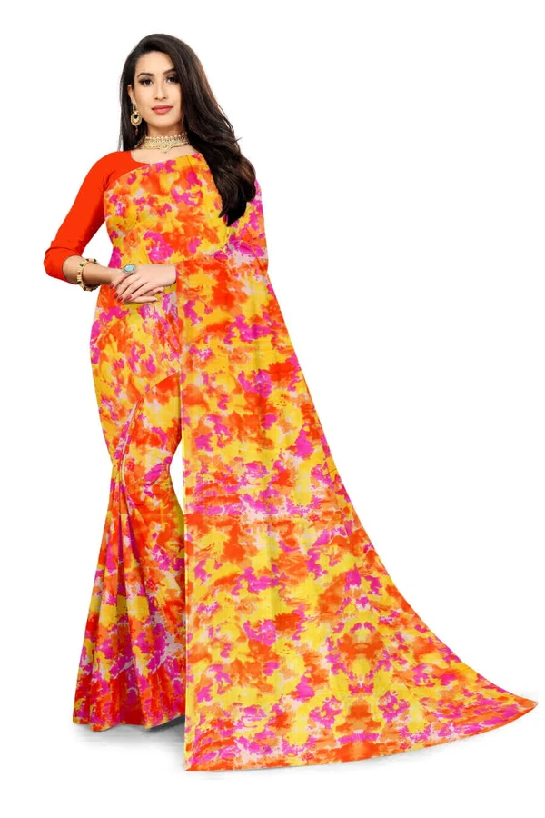 Marble Chiffon Saree  - Red