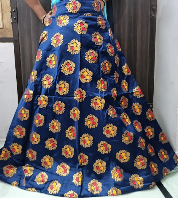 Beautiful Brocade Skirt  - Navy Blue, Free Up.To 40