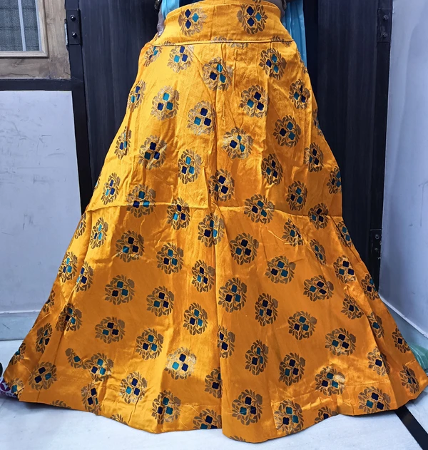 Beautiful Brocade Skirt  - Yellow, Free Up.To 40