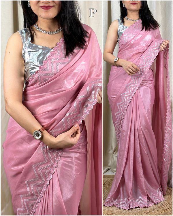 Designer metallic silk saree with sequin  work in border & in pallu  with imported blouse - Mauve
