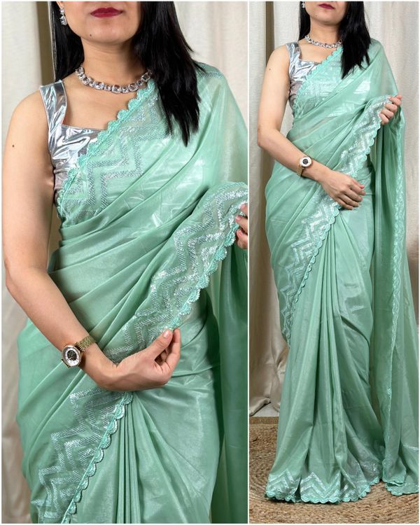 Designer metallic silk saree with sequin  work in border & in pallu  with imported blouse - Neptune