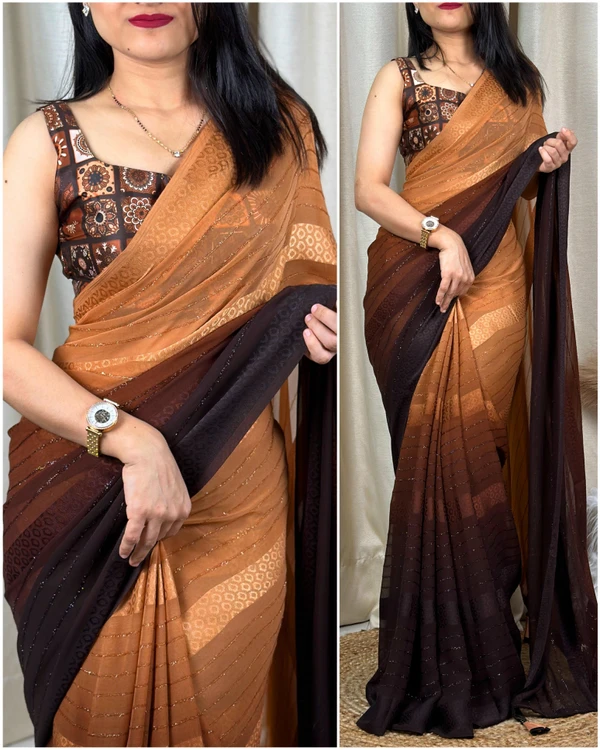 Georgette Saree  - Free SIZE, Brown