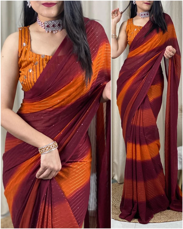 Sequence Saree  - Brown, Free