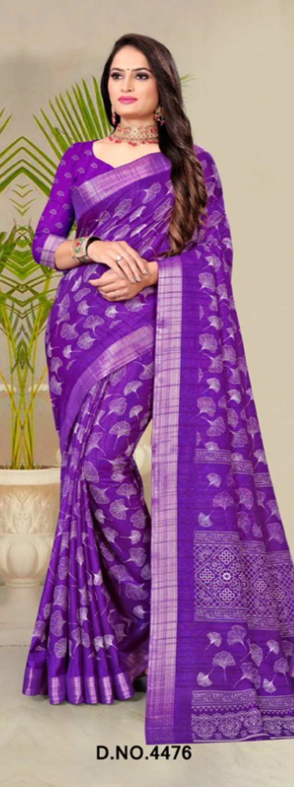 Beautiful Slub Silk Saree - Electric Violet