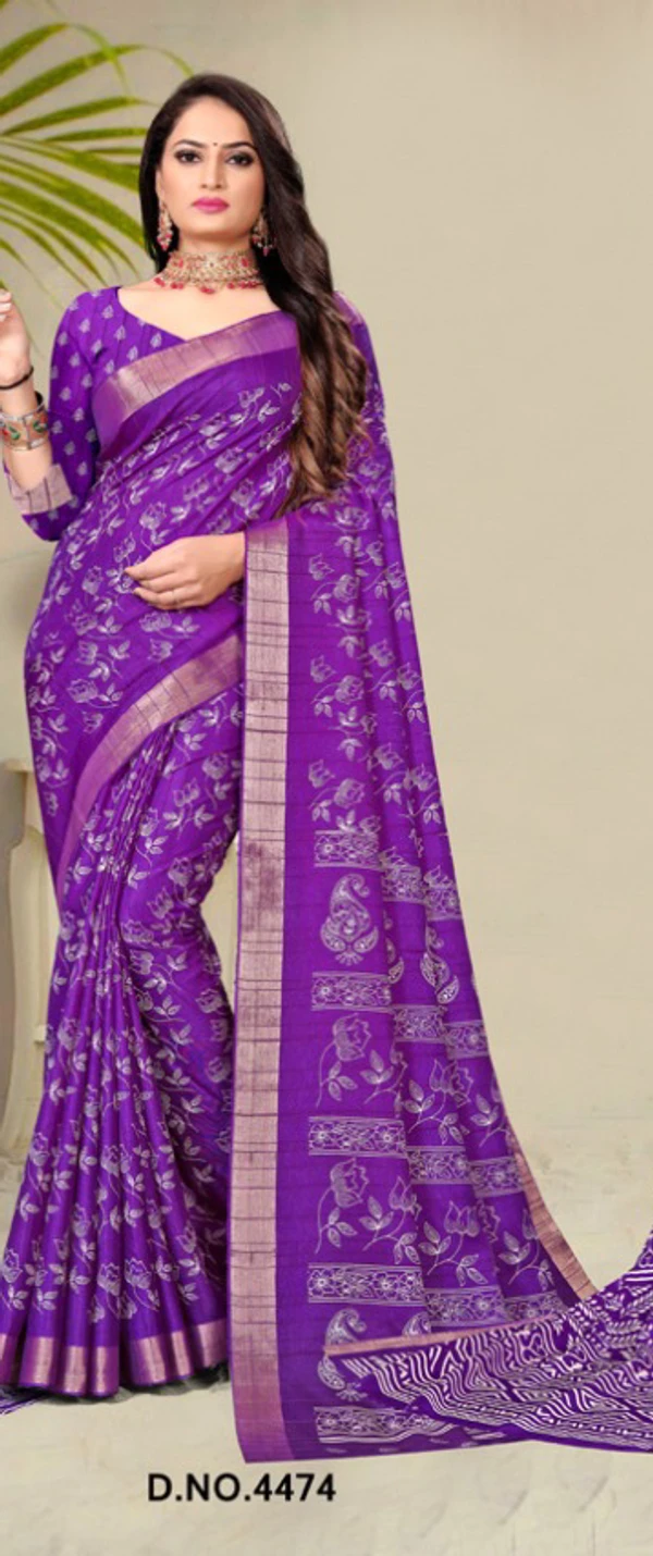 Beautiful Slub Silk Saree - Electric Violet