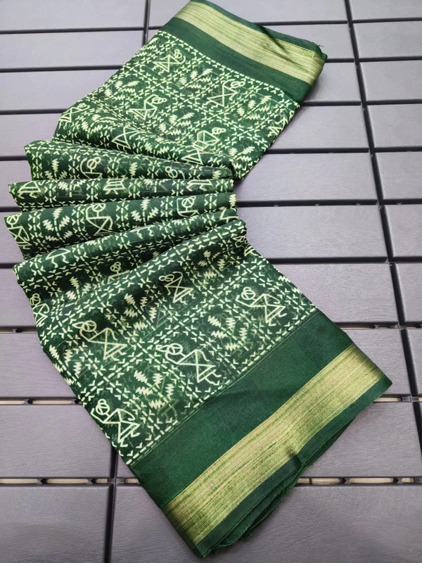 Beautiful Printed Saree Work Zari Work  - Japanese Laurel, Free