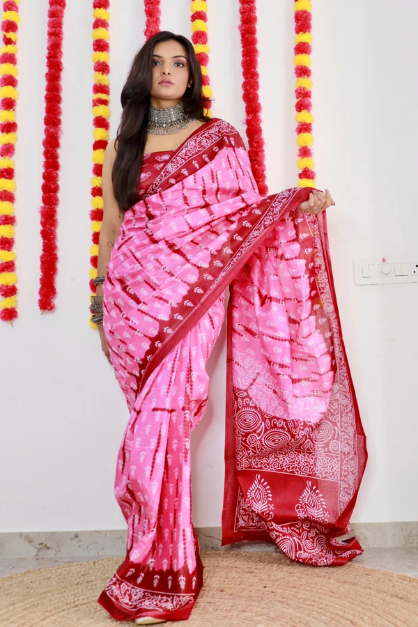 Pure Soft Cotton Saree - Pink Flamingo