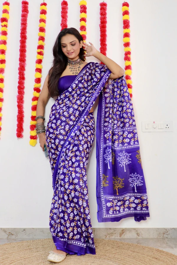 Pure Soft Cotton Saree - Electric Violet