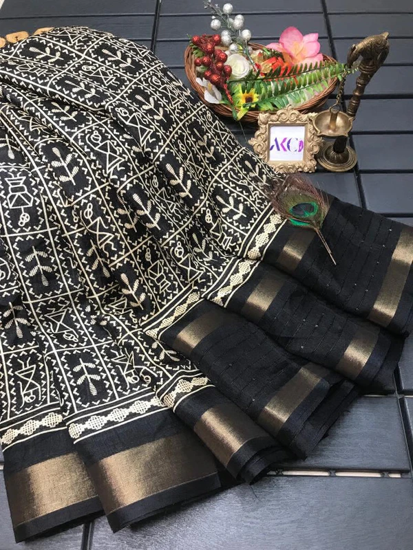 Kalamkari Printed Saree  - Black