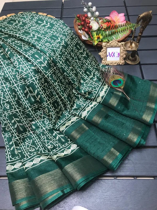 Kalamkari Printed Saree  - green