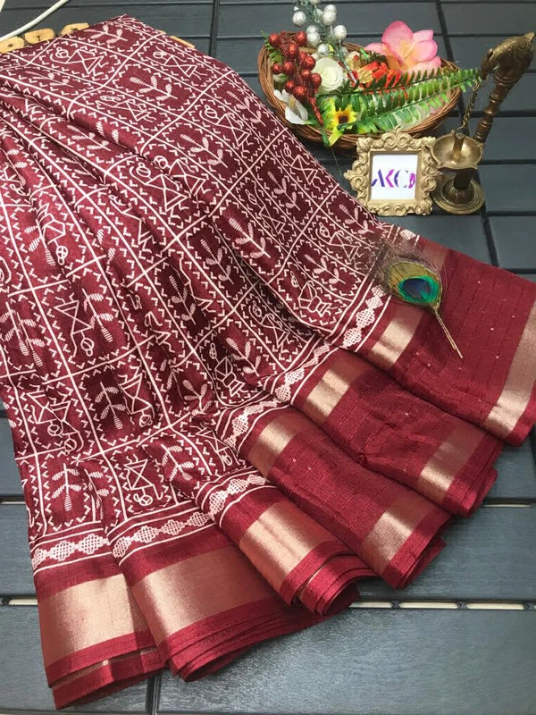 Kalamkari Printed Saree  - maharoon