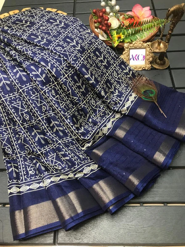 Kalamkari Printed Saree  - Pigment Indigo