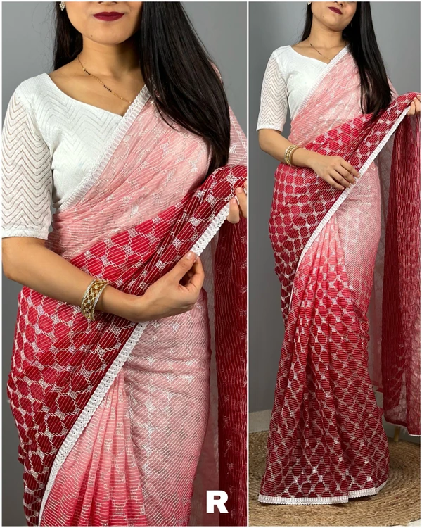 Beautiful Crossi Work Saree  - Teal