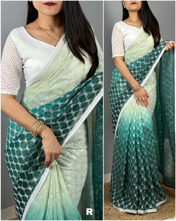 Beautiful Crossi Work Saree  - Teal